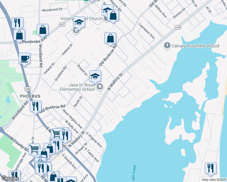 map of restaurants, bars, coffee shops, grocery stores, and more near 7 Central Street in Hampton