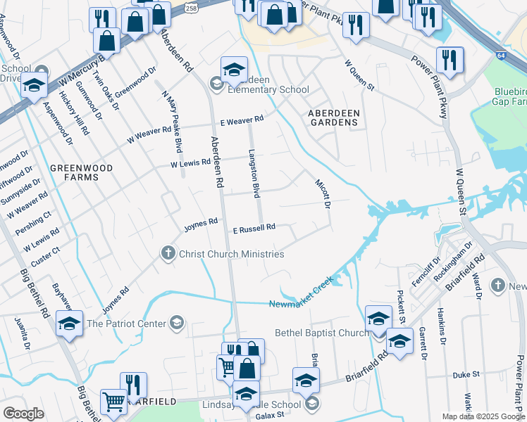 map of restaurants, bars, coffee shops, grocery stores, and more near 8 Langston Boulevard in Hampton