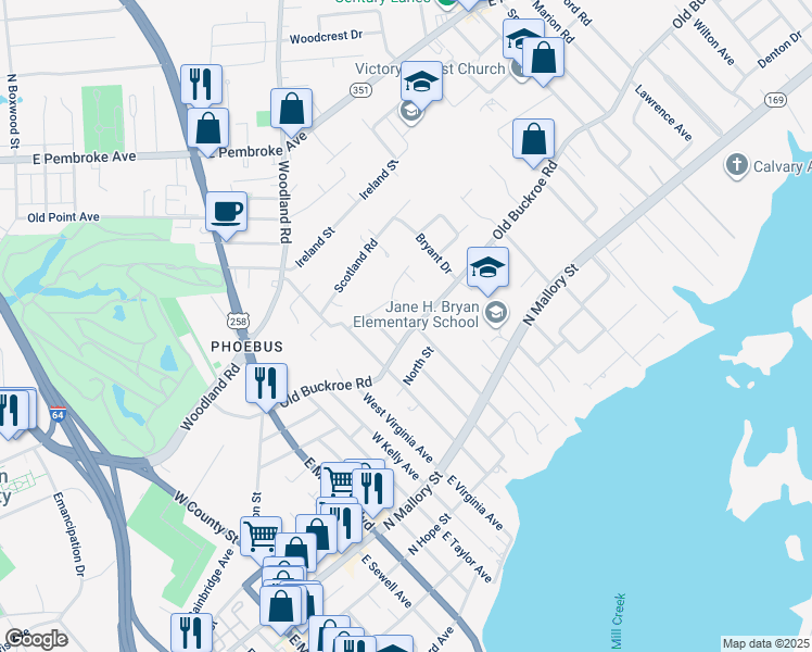 map of restaurants, bars, coffee shops, grocery stores, and more near 815 Old Buckroe Road in Hampton