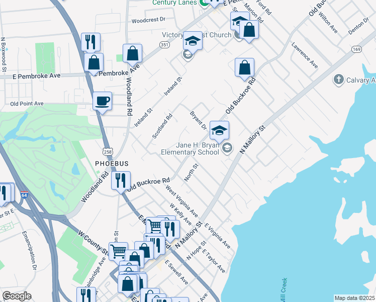 map of restaurants, bars, coffee shops, grocery stores, and more near 901 Old Buckroe Road in Hampton