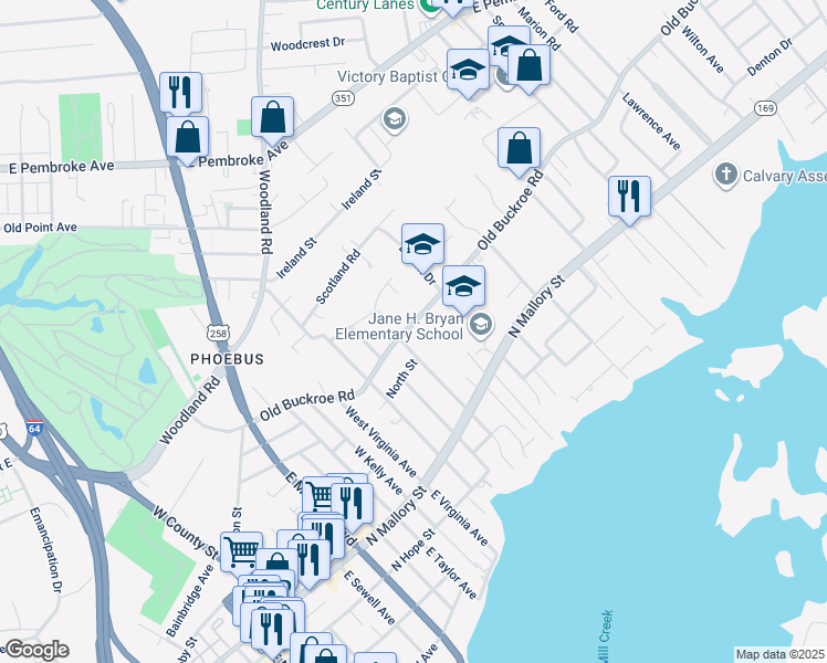 map of restaurants, bars, coffee shops, grocery stores, and more near 908 Old Buckroe Road in Hampton