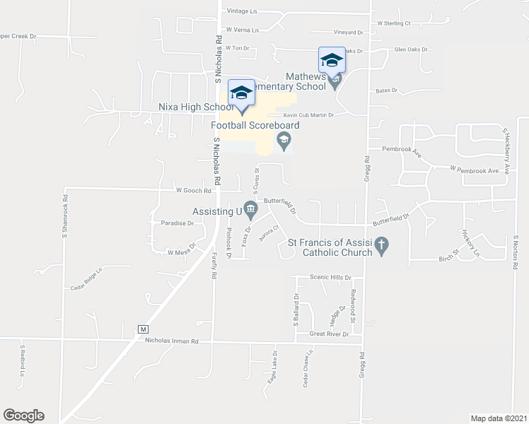 map of restaurants, bars, coffee shops, grocery stores, and more near 703 Foxx Drive in Nixa