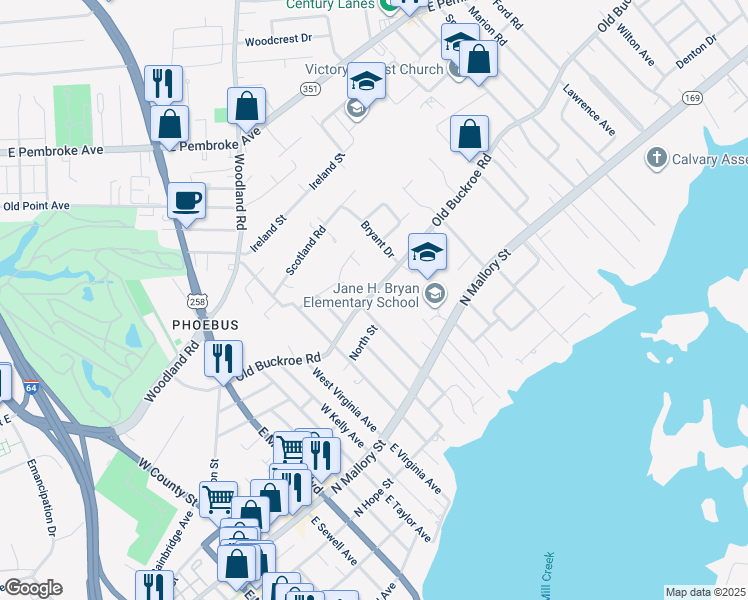 map of restaurants, bars, coffee shops, grocery stores, and more near 908 Old Buckroe Road in Hampton