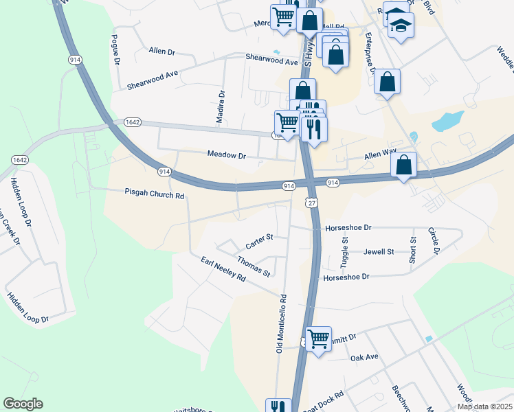 map of restaurants, bars, coffee shops, grocery stores, and more near 201-499 Pisgah Church Road in Somerset