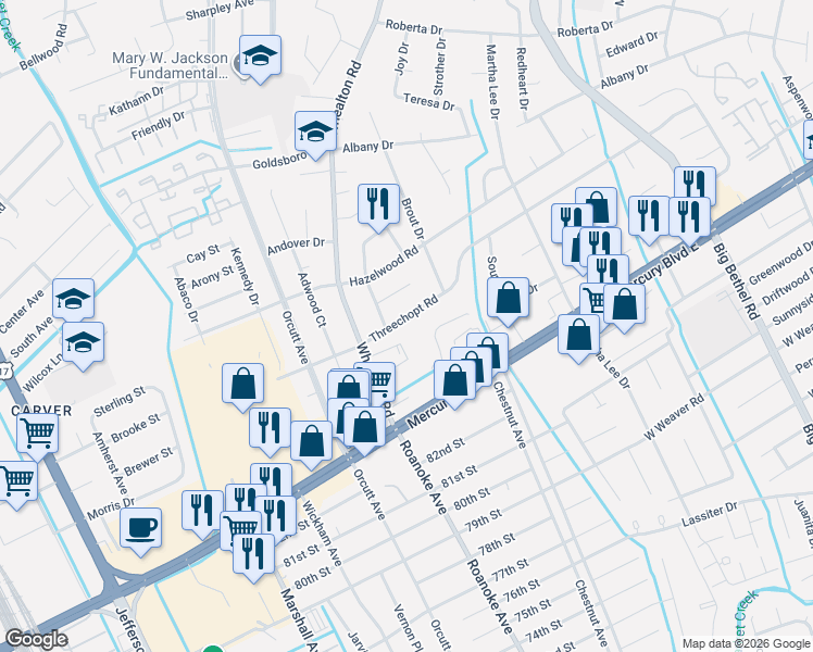 map of restaurants, bars, coffee shops, grocery stores, and more near 337 Kinsmen Way in Hampton