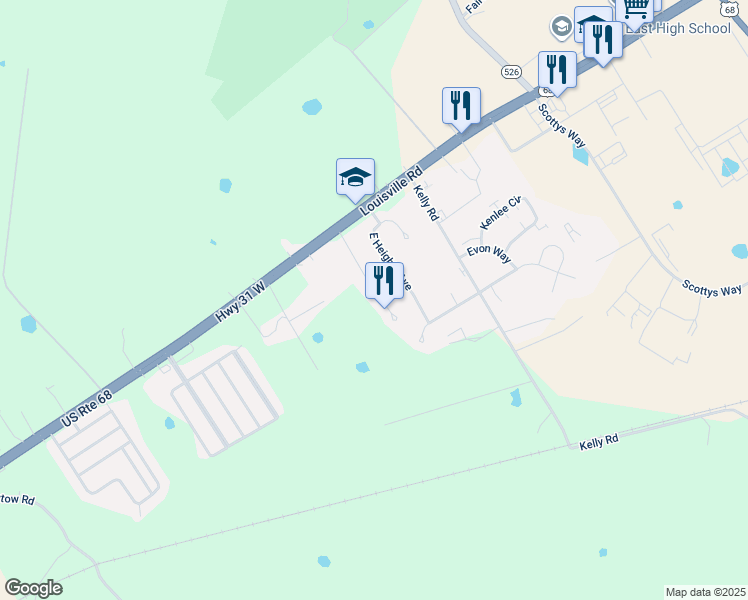 map of restaurants, bars, coffee shops, grocery stores, and more near 345 Bon Aire Avenue in Bowling Green
