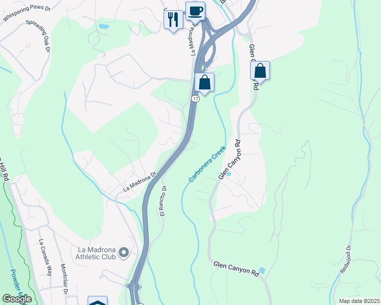 map of restaurants, bars, coffee shops, grocery stores, and more near 2474 El Rancho Drive in Santa Cruz
