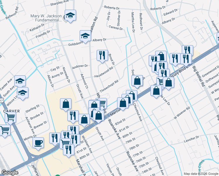map of restaurants, bars, coffee shops, grocery stores, and more near 337 Kinsmen Way in Hampton