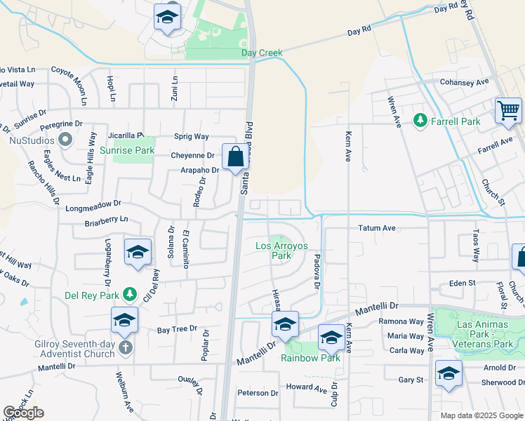 map of restaurants, bars, coffee shops, grocery stores, and more near 920 Summerhill Circle in Gilroy