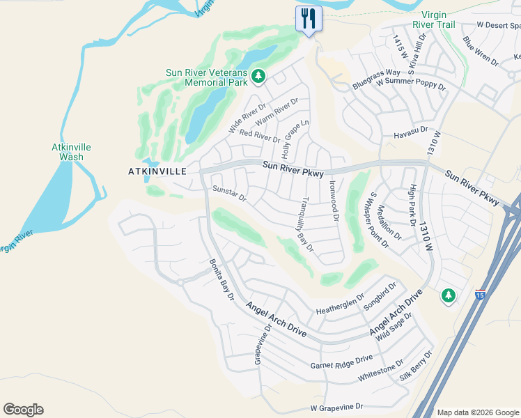 map of restaurants, bars, coffee shops, grocery stores, and more near 1807 Sunstar Drive in St. George