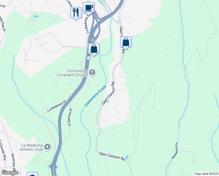 map of restaurants, bars, coffee shops, grocery stores, and more near 2508 Glen Canyon Road in Santa Cruz