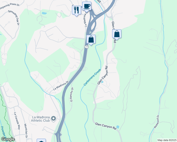 map of restaurants, bars, coffee shops, grocery stores, and more near 2430 Glen Canyon Road in Santa Cruz