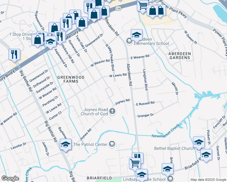 map of restaurants, bars, coffee shops, grocery stores, and more near 1122 Gatling Drive in Hampton