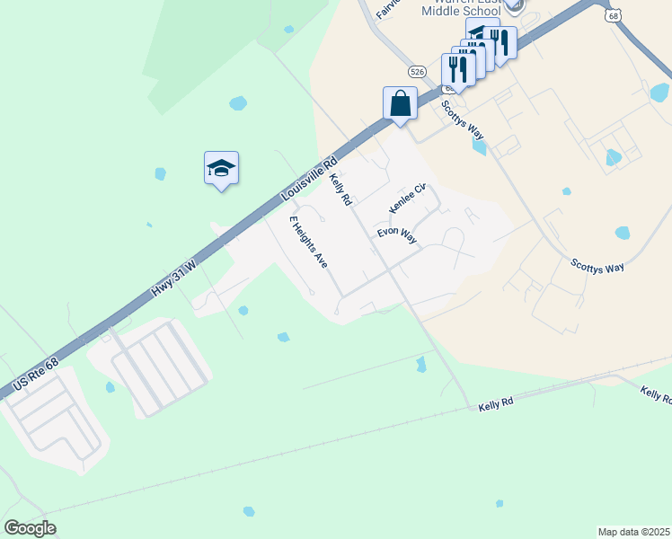 map of restaurants, bars, coffee shops, grocery stores, and more near 255 East Heights Avenue in Bowling Green