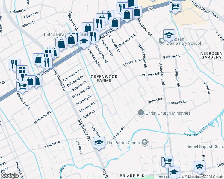 map of restaurants, bars, coffee shops, grocery stores, and more near 400 W Lewis Rd in Hampton