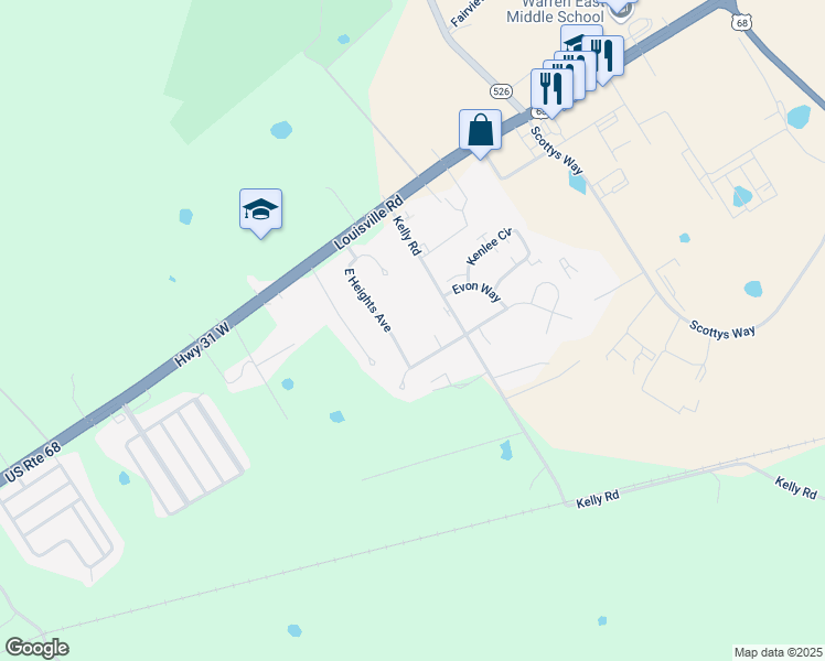 map of restaurants, bars, coffee shops, grocery stores, and more near 255 East Heights Avenue in Bowling Green