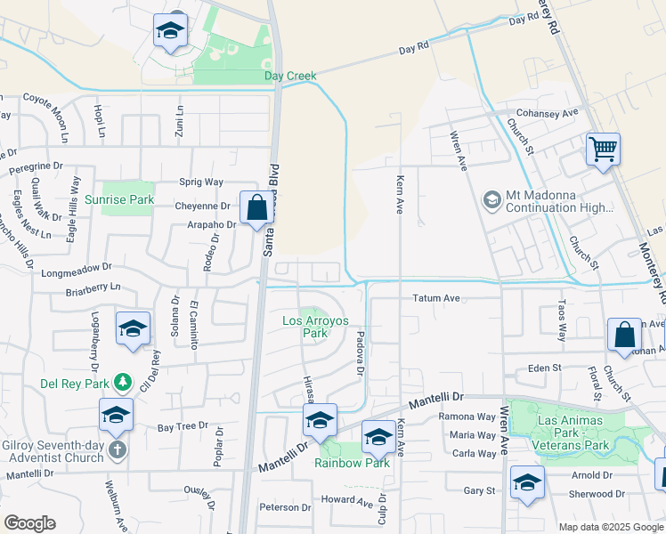 map of restaurants, bars, coffee shops, grocery stores, and more near 820 Woodcreek Way in Gilroy
