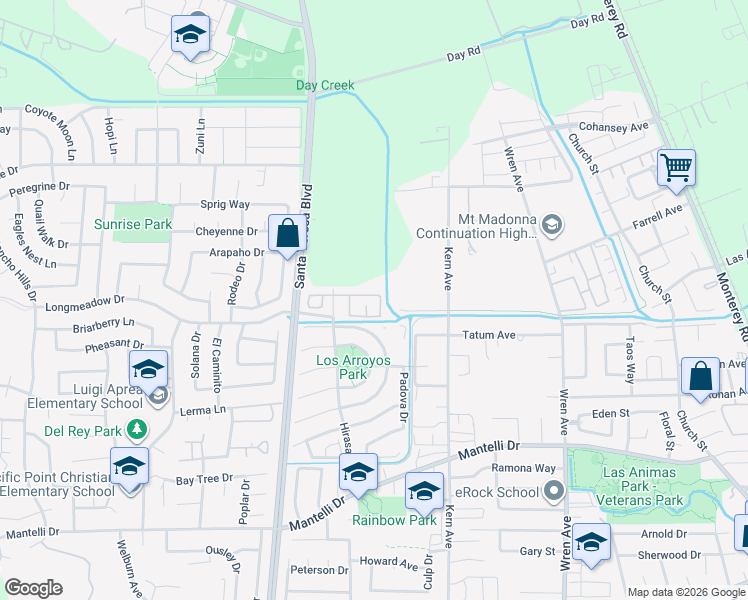map of restaurants, bars, coffee shops, grocery stores, and more near 820 Woodcreek Way in Gilroy