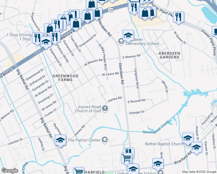 map of restaurants, bars, coffee shops, grocery stores, and more near 1 Lena Circle in Hampton