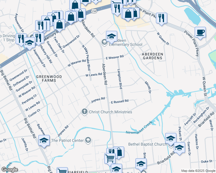 map of restaurants, bars, coffee shops, grocery stores, and more near 1 Davis Road East in Hampton
