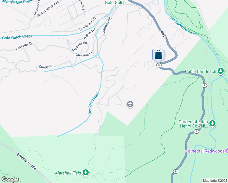 map of restaurants, bars, coffee shops, grocery stores, and more near 600 Toll House Gulch Road in Felton