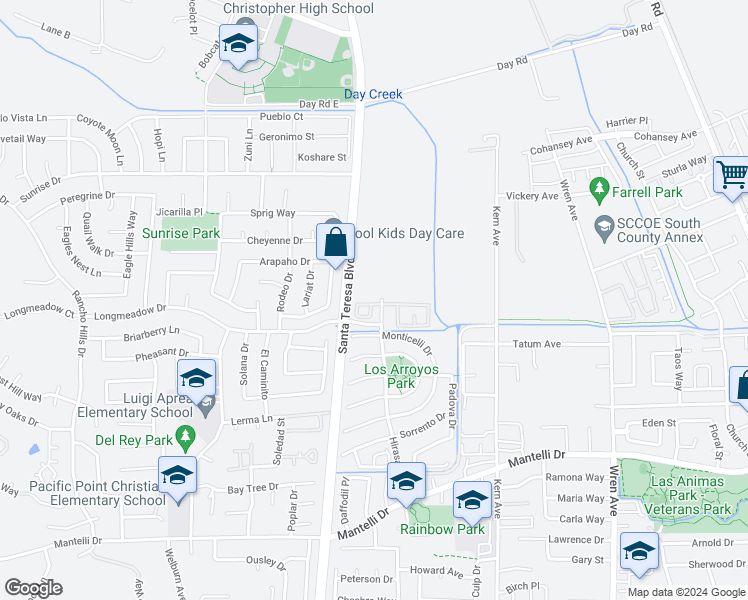 map of restaurants, bars, coffee shops, grocery stores, and more near 921 Woodcreek Way in Gilroy