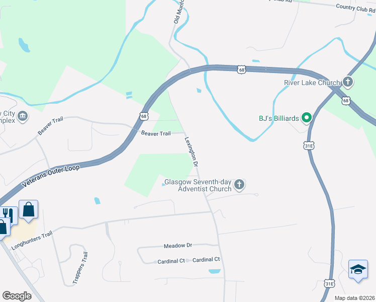 map of restaurants, bars, coffee shops, grocery stores, and more near 927-995 Lexington Drive in Glasgow