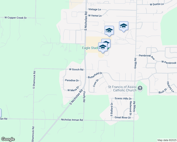 map of restaurants, bars, coffee shops, grocery stores, and more near 1313-1321 W Gooch Rd in Nixa