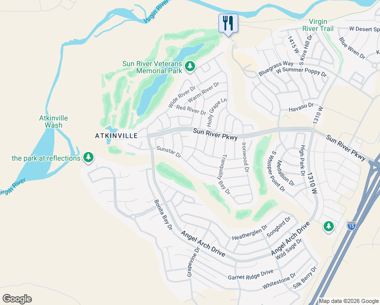 map of restaurants, bars, coffee shops, grocery stores, and more near 4644 South Big River Drive in St. George
