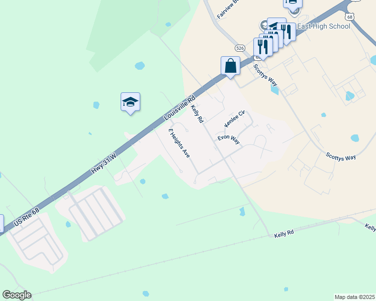map of restaurants, bars, coffee shops, grocery stores, and more near 199 East Heights Avenue in Bowling Green