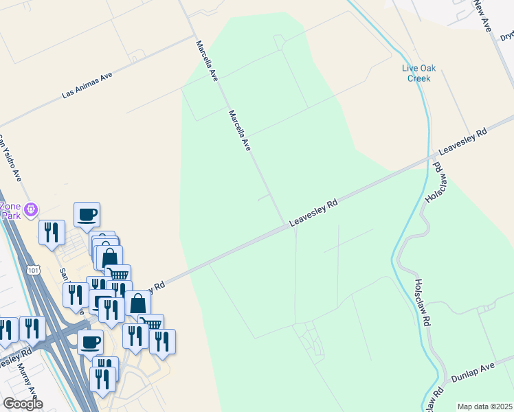 map of restaurants, bars, coffee shops, grocery stores, and more near 8465 Marcella Ave in Gilroy