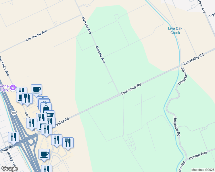 map of restaurants, bars, coffee shops, grocery stores, and more near 8465 Marcella Avenue in Gilroy