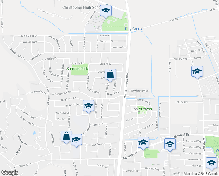 map of restaurants, bars, coffee shops, grocery stores, and more near 9354 Rodeo Drive in Gilroy