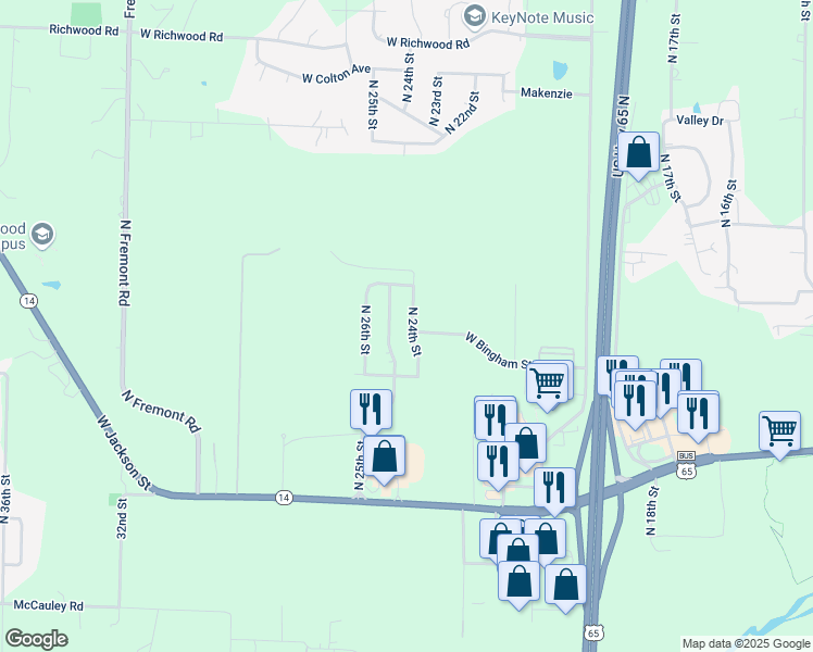 map of restaurants, bars, coffee shops, grocery stores, and more near 2193 West Bingham Street in Ozark