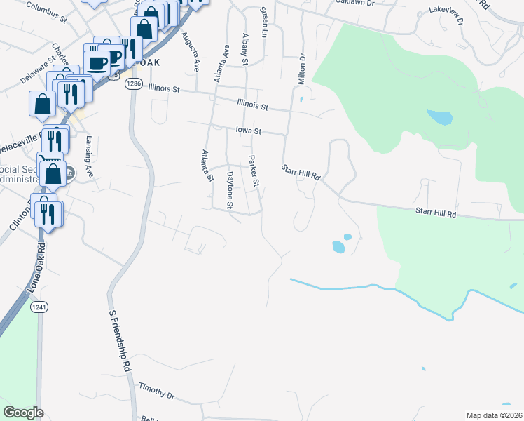 map of restaurants, bars, coffee shops, grocery stores, and more near 301 Parker Street in Paducah