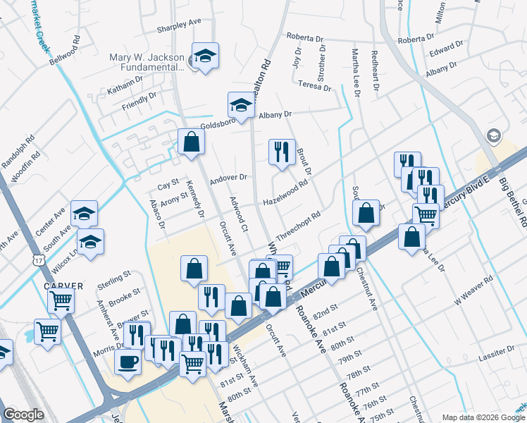 map of restaurants, bars, coffee shops, grocery stores, and more near 338 Whealton Road in Hampton