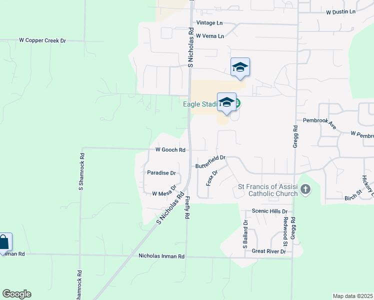 map of restaurants, bars, coffee shops, grocery stores, and more near 1321 West Gooch Road in Nixa