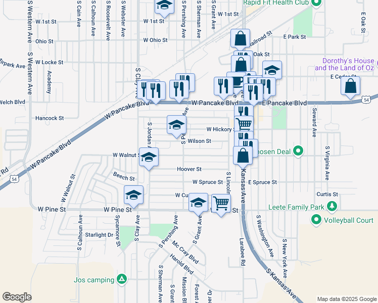 map of restaurants, bars, coffee shops, grocery stores, and more near 670-698 South Pershing Avenue in Liberal
