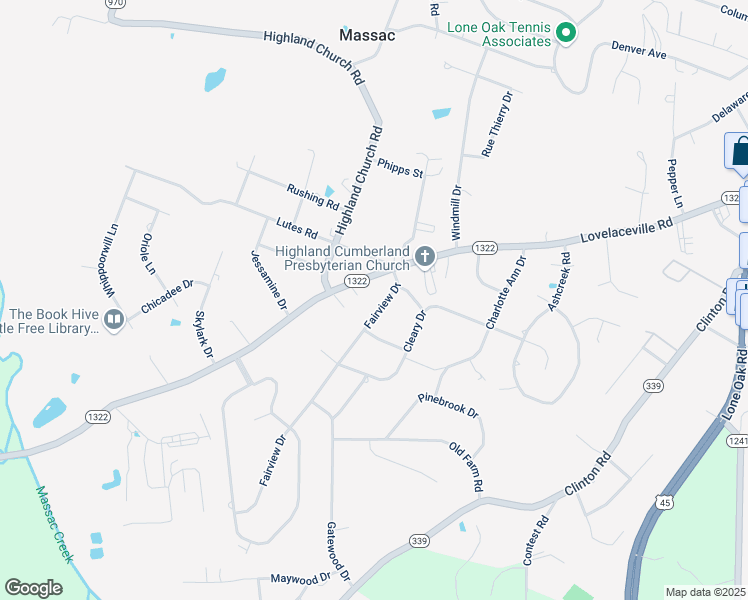 map of restaurants, bars, coffee shops, grocery stores, and more near 100-198 Fairview Dr in Paducah