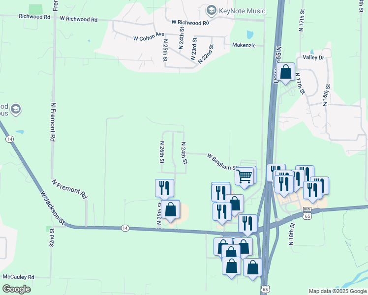 map of restaurants, bars, coffee shops, grocery stores, and more near 2193 West Bingham Street in Ozark