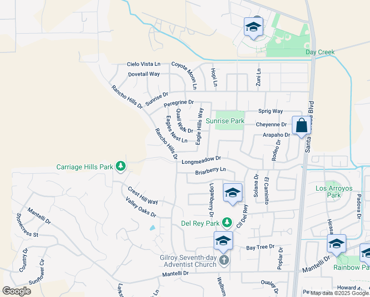 map of restaurants, bars, coffee shops, grocery stores, and more near 1437 Blackwing Way in Gilroy