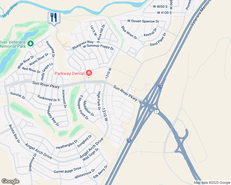 map of restaurants, bars, coffee shops, grocery stores, and more near 4605 South Wallace Circle in St. George