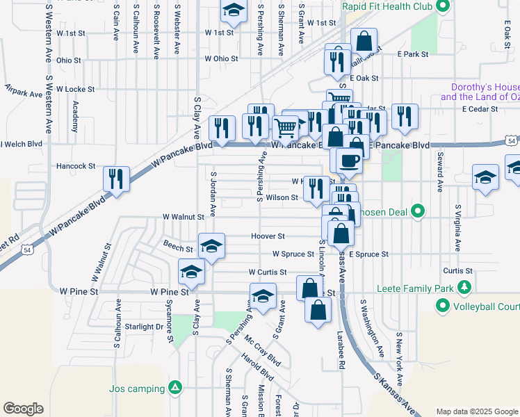 map of restaurants, bars, coffee shops, grocery stores, and more near 670 South Pershing Avenue in Liberal