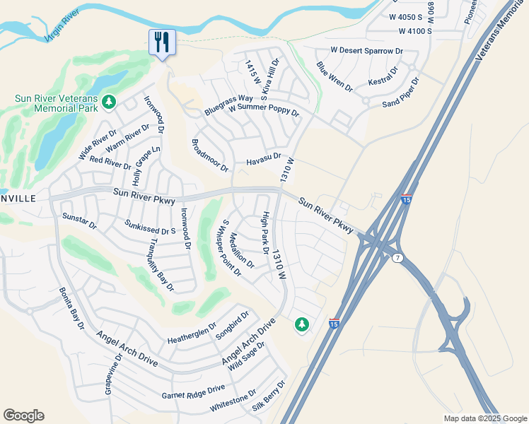map of restaurants, bars, coffee shops, grocery stores, and more near 4623 High Park Drive in St. George