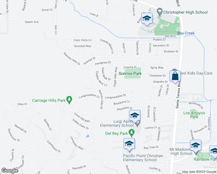 map of restaurants, bars, coffee shops, grocery stores, and more near 1438 Eagles Nest Lane in Gilroy