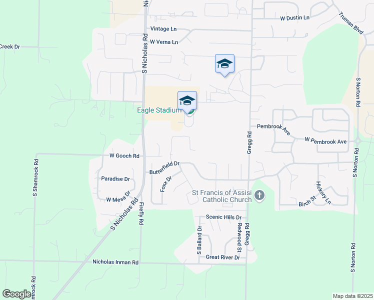 map of restaurants, bars, coffee shops, grocery stores, and more near 1261 Butterfield Drive in Nixa