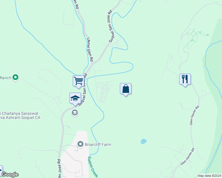 map of restaurants, bars, coffee shops, grocery stores, and more near 3373 Allred Lane in Soquel