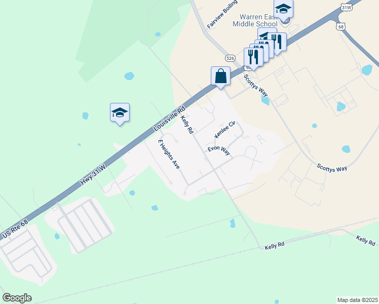 map of restaurants, bars, coffee shops, grocery stores, and more near 255 East Heights Avenue in Bowling Green