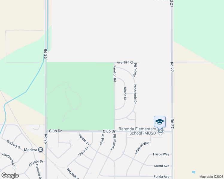 map of restaurants, bars, coffee shops, grocery stores, and more near 19289 Farallon Road in Madera