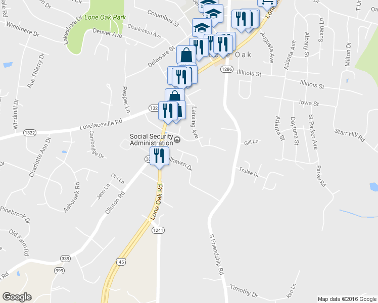 map of restaurants, bars, coffee shops, grocery stores, and more near 230 Grace Nell Drive in Paducah